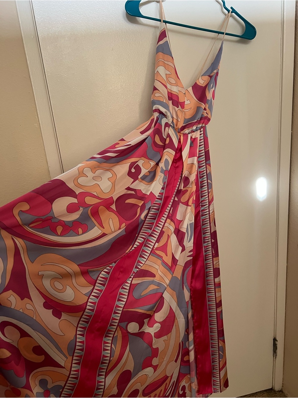Made in Italy, Multi-Color Printed Maxi Dress with Spaghetti Straps